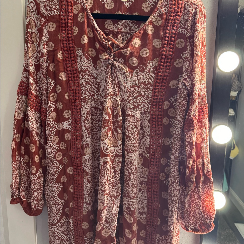 Altared State..Bohemian Rust Red Paisley Women's Top
